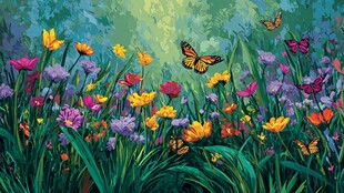 蝶舞繁花间的绚烂景致