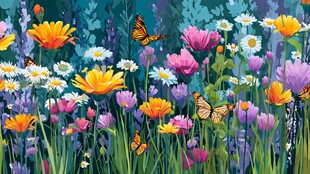 缤纷花海间蝴蝶翩翩飞舞