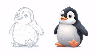 企鹅从草图到3D形象演变