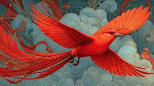 火凤凰展翅翱翔奇幻图景