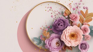 圆形花环中的缤纷纸艺花卉