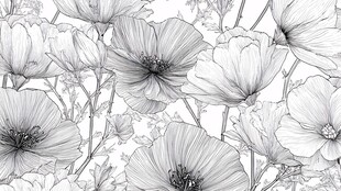 黑白花卉手绘无缝图案
