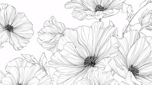 线条勾勒的优雅花卉图案