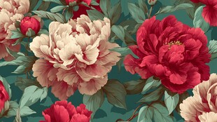 复古风牡丹花卉图案设计