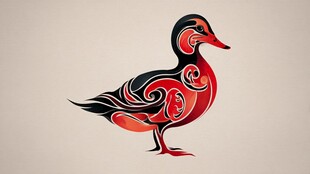 抽象装饰风红黑鸭子图案