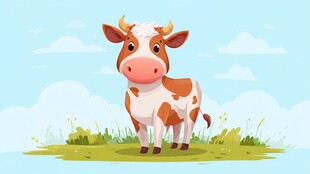 田野中的可爱花斑小牛