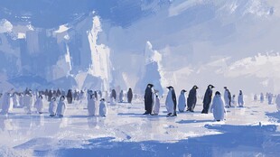 冰原上的企鹅群聚景象