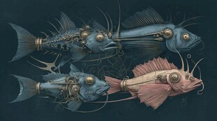 机械风奇幻鱼类插画
