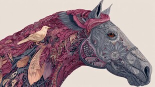 梦幻花纹马头与栖息小鸟