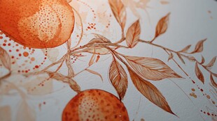 橙枝水彩画 灵动自然之美