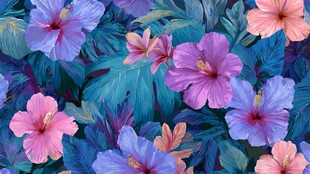 梦幻缤纷的扶桑花图案