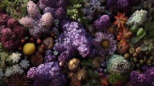 缤纷花卉与果实的自然组合