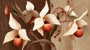 优雅杓兰绽放于古朴背景