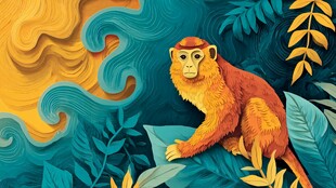 灵猴栖于繁茂绿植间