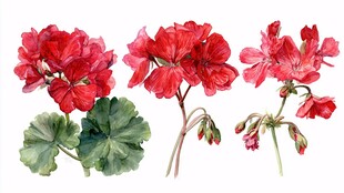 红色天竺葵花卉水彩画