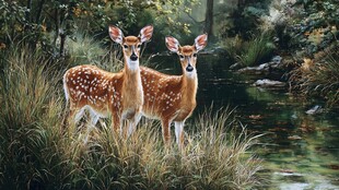溪边双小鹿 自然之美