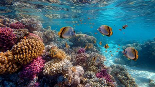 海底斑斓珊瑚与游鱼景观