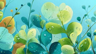 清新水彩风带露绿植画面