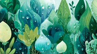 雨后清新绿植插画
