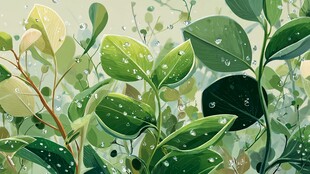 清新绿叶上的晶莹水珠