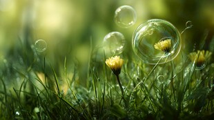 草地上的泡泡与黄色小花