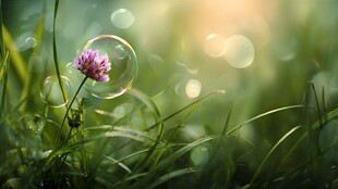 阳光下草间的梦幻紫花泡泡