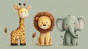 可爱卡通野生动物三伙伴