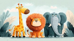 可爱野生动物的欢乐聚会