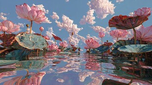 梦幻荷塘 粉色荷花映蓝天