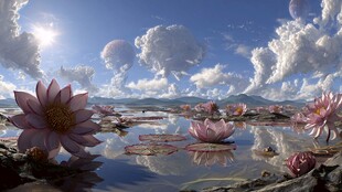 梦幻莲池上的奇幻天空景观