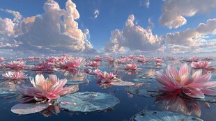 梦幻睡莲池上的云景奇观