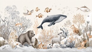极地海洋动物的和谐场景