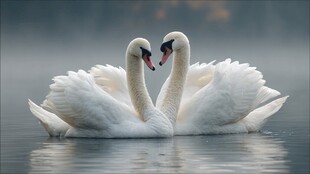 天鹅湖畔的浪漫依偎