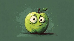 微笑的绿色卡通苹果