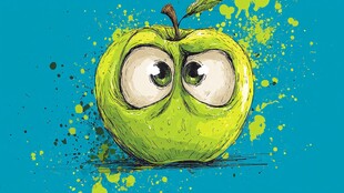 俏皮大眼青苹果插画