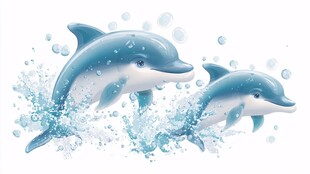 双海豚跃出水面溅起水花