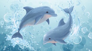 海豚在水中嬉戏的美妙画面