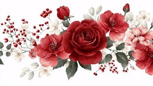 红粉花卉组合装饰图案