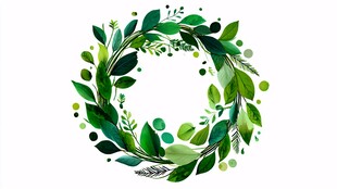 绿色水彩叶子花环图案