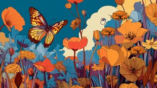 蝴蝶翩跹于绚烂花丛中