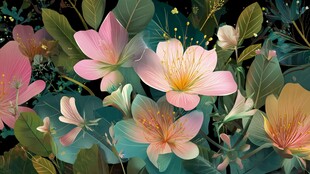 梦幻花卉植物插画场景