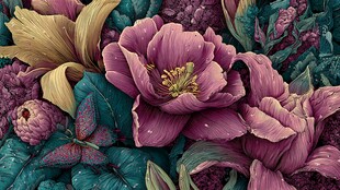 梦幻紫色花卉植物图案