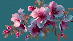 梦幻绚烂花朵插画