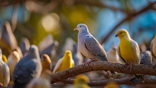枝头群鸽 色彩斑斓