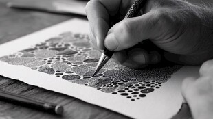 手艺人专注绘制细密图案