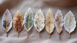 手工染色叶脉书签展示