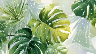 清新热带风绿植水彩插画