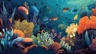 梦幻海底珊瑚与鱼群景观