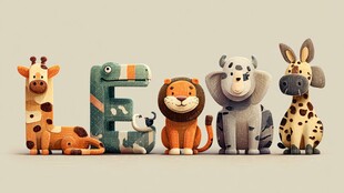 可爱动物造型字母组合