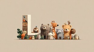 可爱动物齐聚的字母L场景